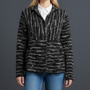 CHARTER CLUB Monochrome Marled Tweed Preppy Cardigan Peplum Sweater